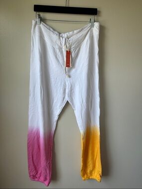 Sundry White Joggers with Pink & Yellow Dip-Dye Hem - Sz 4 / XL